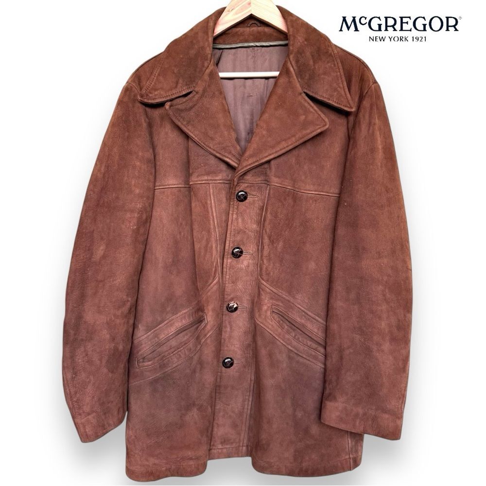 VTG 70s McGregor Coat Whiskey Brown Suede Leather Bomber Barn Jacket Mens | Sz 4